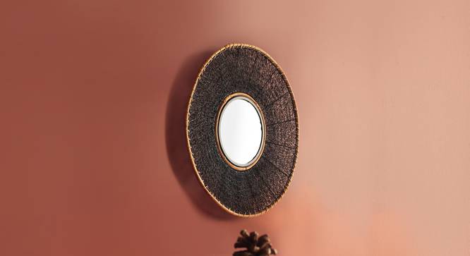 Kyoto Mesh Wall Mirror (Black Finish, Round Shape) by Urban Ladder - Half View - 