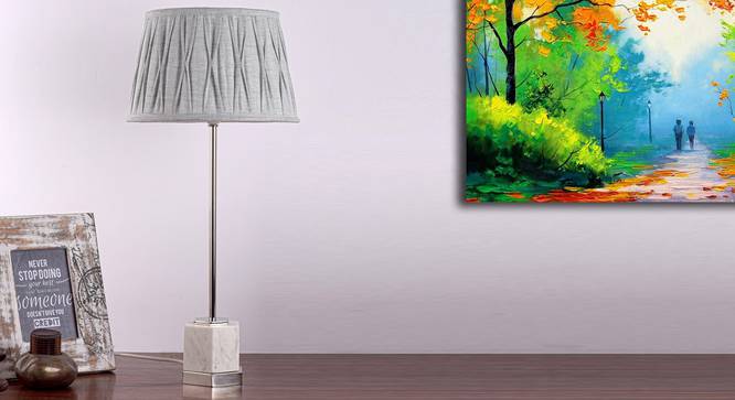 Pershore Table Lamp (Brass, Grey Shade Colour, Cotton Shade Material) by Urban Ladder - Half View - 302659