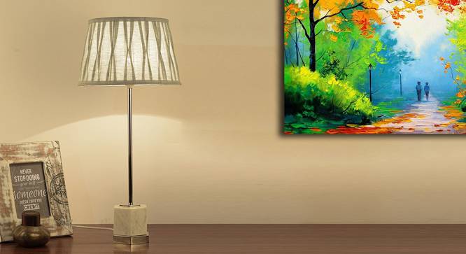 Pershore Table Lamp (Brass, Grey Shade Colour, Cotton Shade Material) by Urban Ladder - Semi Side View - 302660
