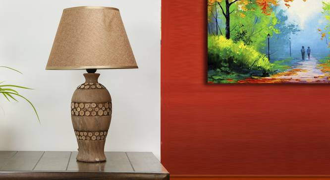 Trinity Table Lamp (Brown, Gold Shade Colour, Silk Shade Material) by Urban Ladder - Design 1 Semi Side View - 302663