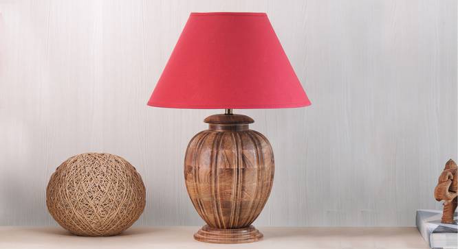 Ariana Table Lamp (Natural, Cotton Shade Material, Maroon Shade Colour) by Urban Ladder - Design 1 Semi Side View - 302709