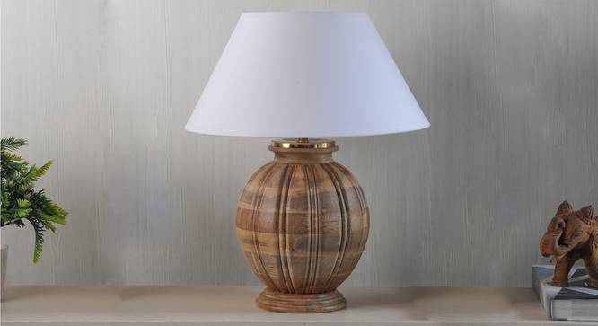Astros Table Lamp (Natural, White Shade Colour, Cotton Shade Material) by Urban Ladder - Design 1 Semi Side View - 302754