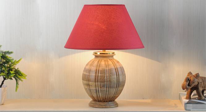 Astros Table Lamp (Natural, Cotton Shade Material, Maroon Shade Colour) by Urban Ladder - Design 1 Half View - 302759