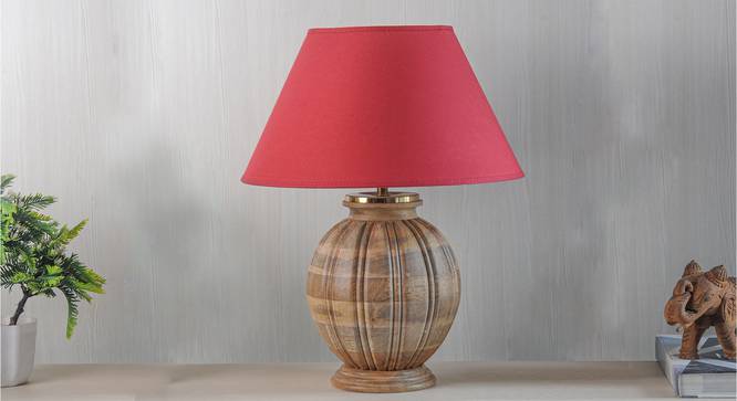 Astros Table Lamp (Natural, Cotton Shade Material, Maroon Shade Colour) by Urban Ladder - Design 1 Semi Side View - 302760