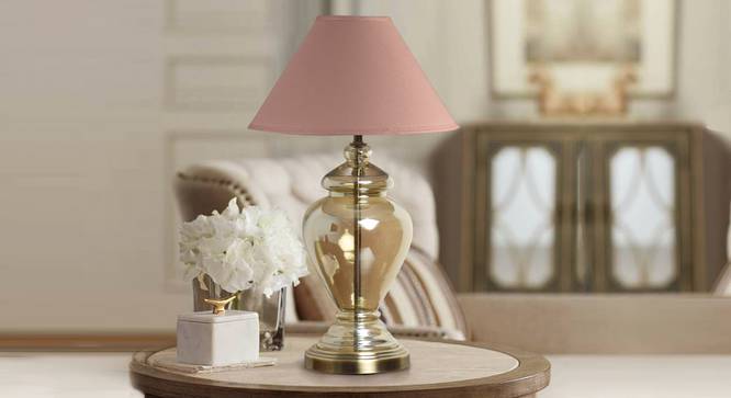Berna Table Lamp (Cotton Shade Material, Beige Shade Colour, Champagne) by Urban Ladder - Design 1 Semi Side View - 302807