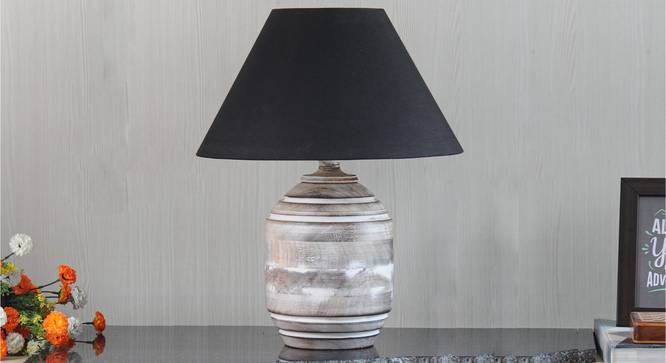 Bradbury Table Lamp (Black Shade Colour, Cotton Shade Material, White - Distressed Finish) by Urban Ladder - Design 1 Semi Side View - 302817