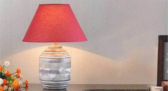 Bradbury Table Lamp (Cotton Shade Material, White - Distressed Finish, Maroon Shade Colour) by Urban Ladder - Design 1 Half View - 302821