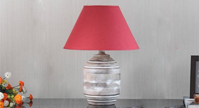 Bradbury Table Lamp (Cotton Shade Material, White - Distressed Finish, Maroon Shade Colour) by Urban Ladder - Design 1 Semi Side View - 302822