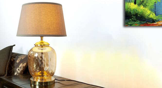 Cardiff Table Lamp (Amber, Cotton Shade Material, Beige Shade Colour) by Urban Ladder - Design 1 Half View - 302841