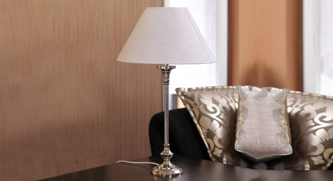 Carlo Table Lamp (White Shade Colour, Cotton Shade Material, Chrome) by Urban Ladder - Semi Side View - 302852