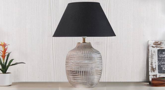 Cumberland Table Lamp (Black Shade Colour, Cotton Shade Material, White - Distressed Finish) by Urban Ladder - Design 1 Semi Side View - 302900