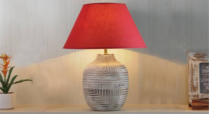 Cumberland Table Lamp (Cotton Shade Material, White - Distressed Finish, Maroon Shade Colour) by Urban Ladder - Design 1 Half View - 302905