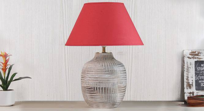 Cumberland Table Lamp (Cotton Shade Material, White - Distressed Finish, Maroon Shade Colour) by Urban Ladder - Design 1 Semi Side View - 302906