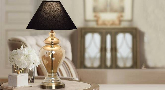 Zelda Table Lamp (Black Shade Colour, Cotton Shade Material, Champagne) by Urban Ladder - Design 1 Half View - 302929