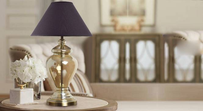 Zelda Table Lamp (Black Shade Colour, Cotton Shade Material, Champagne) by Urban Ladder - Design 1 Semi Side View - 302930