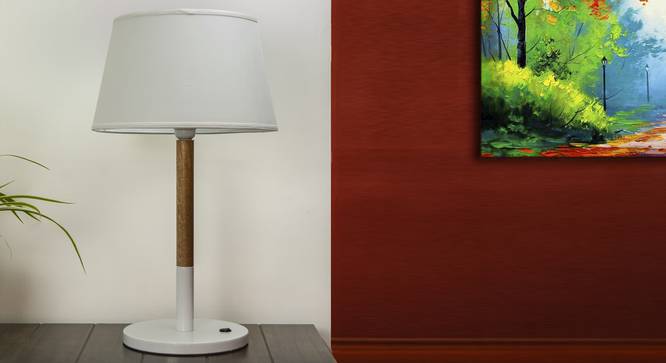 Unicorn Table Lamp (White, White Shade Colour, Cotton Shade Material) by Urban Ladder - Design 1 Semi Side View - 302987