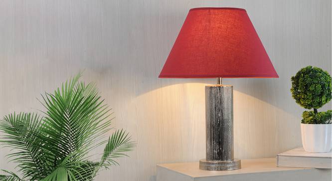 Tisdale Table Lamp (Brown, Cotton Shade Material, Maroon Shade Colour) by Urban Ladder - Design 1 Half View - 303016