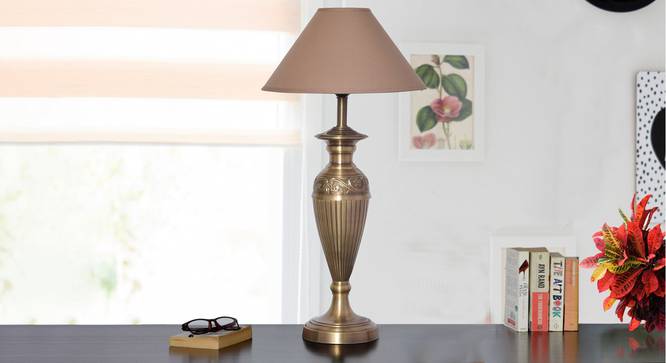 Tasha Table Lamp (Antique Brass, Cotton Shade Material, Beige Shade Colour) by Urban Ladder - Design 1 Semi Side View - 303042