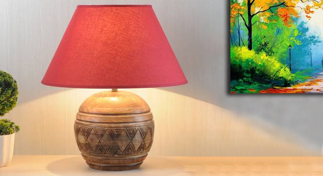 Mountwill Table Lamp (Natural, Cotton Shade Material, Maroon Shade Colour) by Urban Ladder - Design 1 Half View - 303079