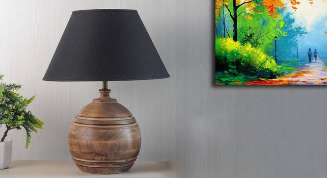Joshaphus Table Lamp (Natural, Black Shade Colour, Cotton Shade Material) by Urban Ladder - Design 1 Semi Side View - 303104