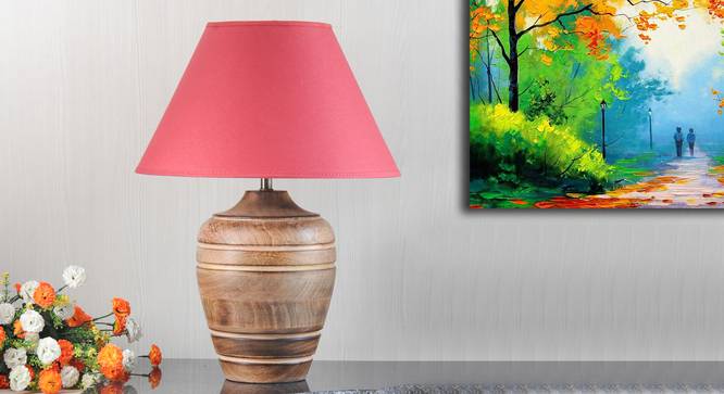 Knepp Table Lamp (Natural, Cotton Shade Material, Maroon Shade Colour) by Urban Ladder - Design 1 Semi Side View - 303122