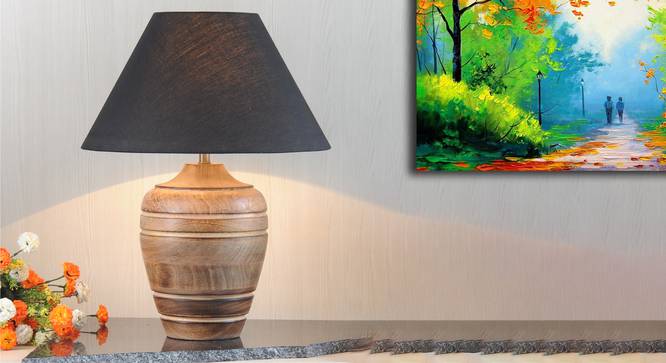 Knepp Table Lamp (Natural, Black Shade Colour, Cotton Shade Material) by Urban Ladder - Design 1 Half View - 303127
