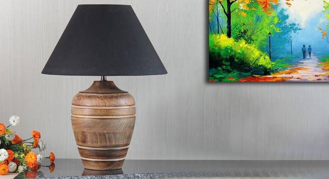 Knepp Table Lamp (Natural, Black Shade Colour, Cotton Shade Material) by Urban Ladder - Design 1 Semi Side View - 303128