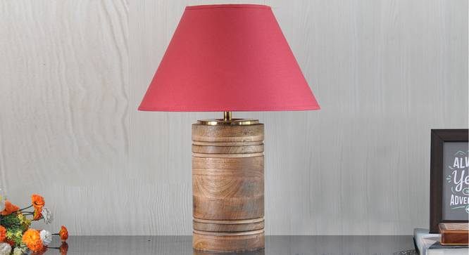 Manderley Table Lamp (Natural, Cotton Shade Material, Maroon Shade Colour) by Urban Ladder - Design 1 Semi Side View - 303187