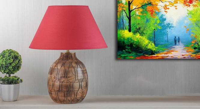 Samsula Table Lamp (Natural, Cotton Shade Material, Maroon Shade Colour) by Urban Ladder - Design 1 Semi Side View - 303205