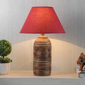 Wooden Lamps Design Fellida Table Lamp (Natural, Cotton Shade Material, Maroon Shade Colour)