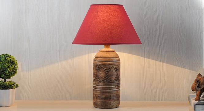 Fellida Table Lamp (Natural, Cotton Shade Material, Maroon Shade Colour) by Urban Ladder - Design 1 Half View - 303263