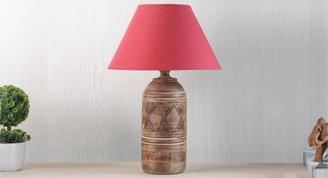 Fellida Table Lamp (Natural, Cotton Shade Material, Maroon Shade Colour) by Urban Ladder - Design 1 Semi Side View - 303264