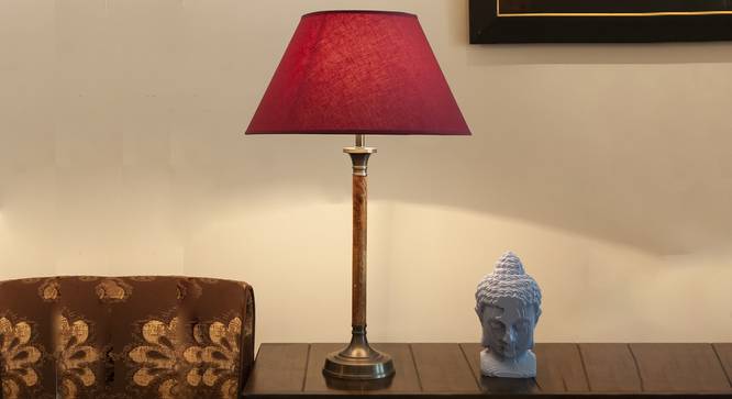 Loren Table Lamp (Brown, Cotton Shade Material, Maroon Shade Colour) by Urban Ladder - Design 1 Half View - 303351