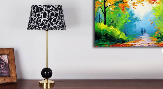 Maris Table Lamp (Brass, Black Shade Colour, Cotton Shade Material) by Urban Ladder - Design 1 Semi Side View - 303456