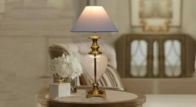 Milo Table Lamp (Brass, White Shade Colour, Cotton Shade Material) by Urban Ladder - Design 1 Half View - 303521