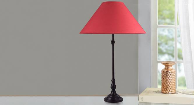 Pedro Table Lamp (Black, Cotton Shade Material, Maroon Shade Colour) by Urban Ladder - Design 1 Semi Side View - 303542