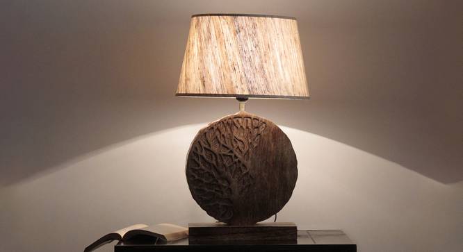 Pertu Table Lamp (Brown, Cotton Shade Material, Off White Shade Colour) by Urban Ladder - Design 1 Half View - 303560