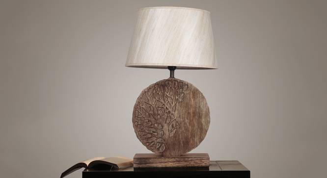 Pertu Table Lamp (Brown, Cotton Shade Material, Off White Shade Colour) by Urban Ladder - Design 1 Semi Side View - 303561