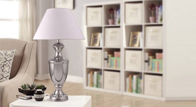 Poppy Table Lamp (White Shade Colour, Cotton Shade Material, Chrome) by Urban Ladder - Design 1 Semi Side View - 303581