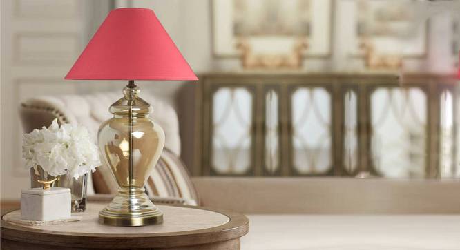 Riga Table Lamp (Cotton Shade Material, Maroon Shade Colour, Champagne) by Urban Ladder - Design 1 Semi Side View - 303608