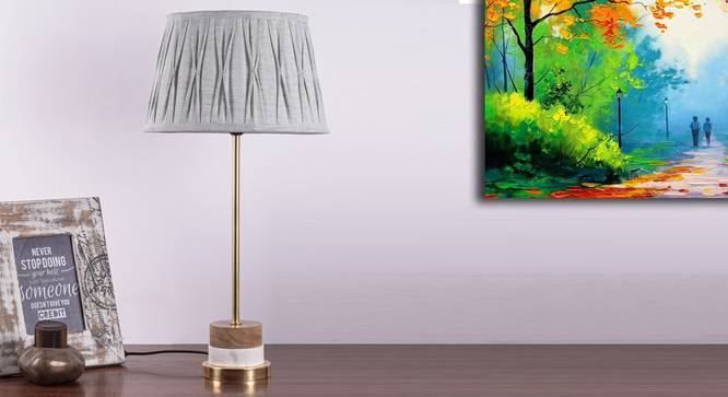 Fegan Table Lamp (Grey Shade Colour, Cotton Shade Material, Brass White) by Urban Ladder - Design 1 Semi Side View - 303900