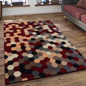 Carpet Flooring Design Red Geometric Hand Tufted Wool 2 X 5 Feet Carpet