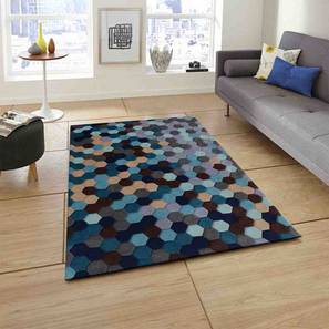 Carpet Design Design Blue Geometric Hand Tufted Wool 3 X 5 Feet Carpet