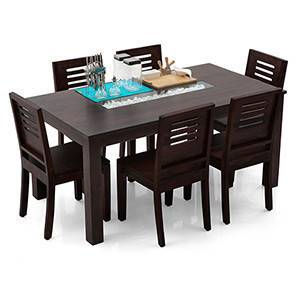 Dining Tables And Chairs Design Brighton Capra Solid Wood 6 Seater Dining Table with Set of Chairs in Mahogany Finish