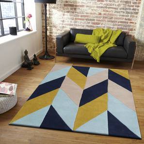 Carpet Collections Design Blue Geometric Hand Tufted Wool 3 X 5 Feet Carpet