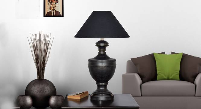 Copse Table Lamp (Black, Black Shade Colour, Cotton Shade Material) by Urban Ladder - Design 1 Semi Side View - 308773