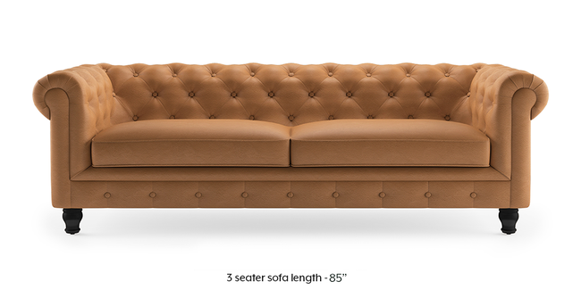 Winchester Half Leather Sofa (Mustard Italian Leather) (1-seater Custom Set - Sofas, None Standard Set - Sofas, Mustard, Regular Sofa Size, Regular Sofa Type, Leather Sofa Material)