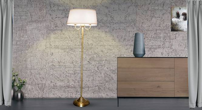 Larson Floor Lamp (Brass, White Shade Colour, Cotton Shade Material) by Urban Ladder - Half View Design 1 - 