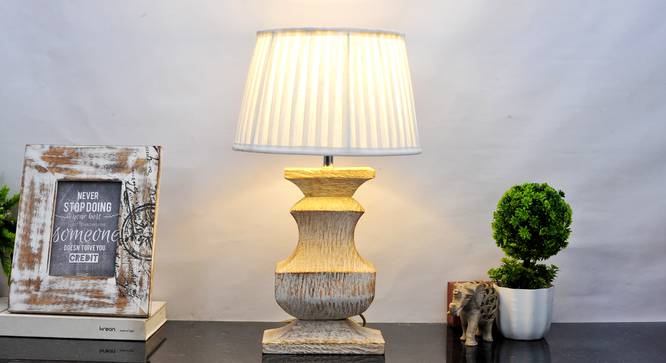 Sierra Table Lamp (Off White, White Shade Colour, Cotton Shade Material) by Urban Ladder - Half View Design 1 - 