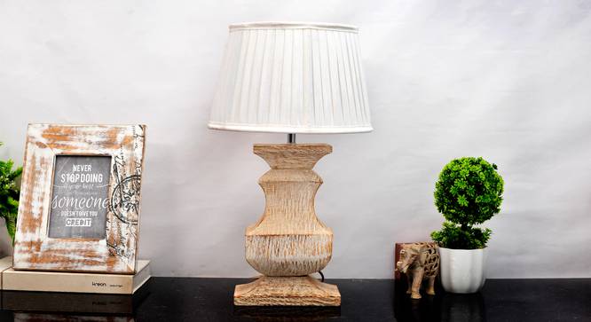 Sierra Table Lamp (Off White, White Shade Colour, Cotton Shade Material) by Urban Ladder - Design 1 Semi Side View - 